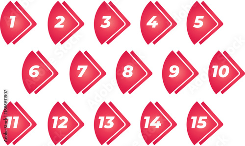 Red Gradient bullet and number 1 to 15