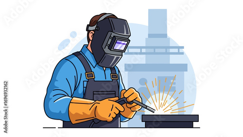 Welding: A skilled tradesperson, clad in protective gear, meticulously welding, capturing the intense focus and sparks