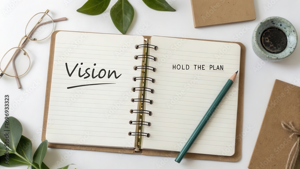Fototapeta premium Creative Planner Setup with Vision Statement and Stationery Elements