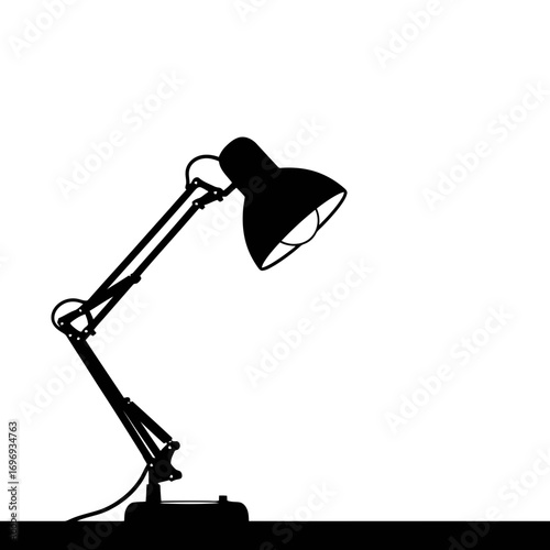 Adjustable desk lamp silhouette isolated on white background