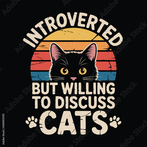 Black cat with retro sunset and text vintage style