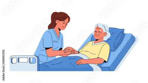 Compassionate Care: A dedicated nurse provides comfort and support to an elderly patient, epitomizing the empathy and dedication found in healthcare settings. 