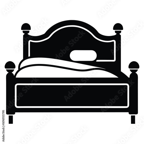 Simple Silhouette of a Black Bed Frame with Pillow and Coverlet Showing