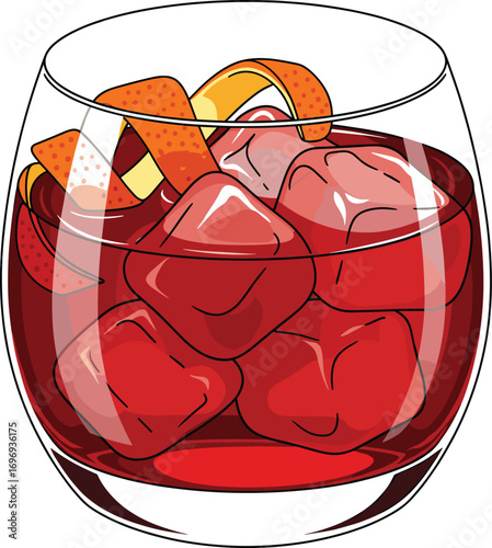 Classic Negroni Cocktail with Orange Peel Twist in Glass