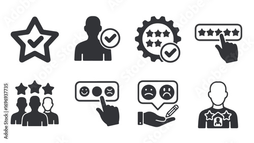 Collection of user feedback and rating icons star checkmark