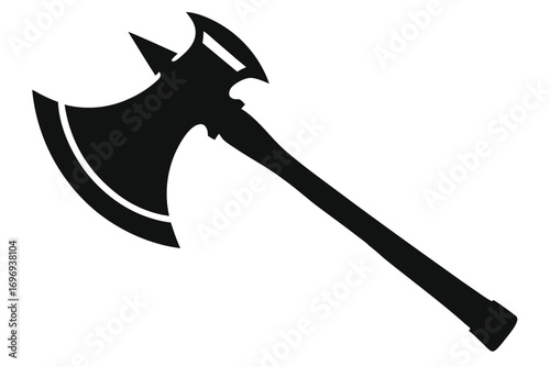 Dark Silhouette Illustration of a Fantastical Battle Axe Weapon with Intricate Detailing