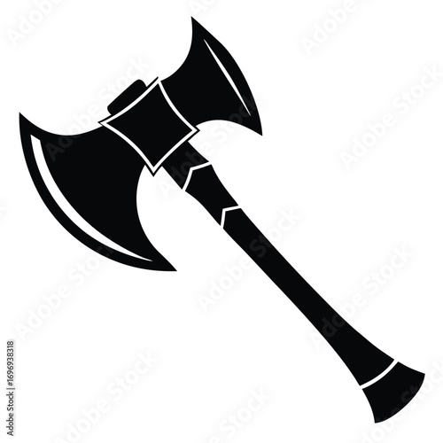 Silhouette of a DoubleBladed Axe, Fantasy Weapon Concept, Black on Background