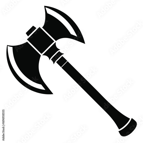 Black Double Bladed Axe Illustration Medieval Weaponry, Fantasy Armory and Battle Ready