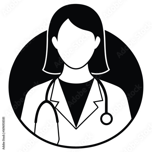 Female doctor wearing stethoscope around neck on white background