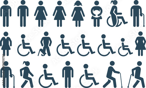 Diverse people icons including wheelchair users and seniors for accessibility and inclusion