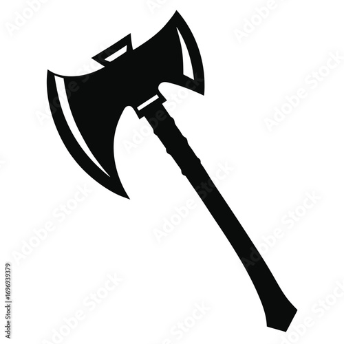 Black Silhouette of a Fantasy Battle Axe with Intricate Details and Sharp Edges