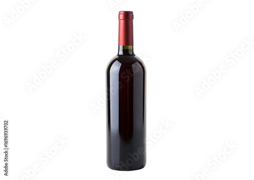 Elegant red wine bottle with glossy finish and sleek design against black background for decor