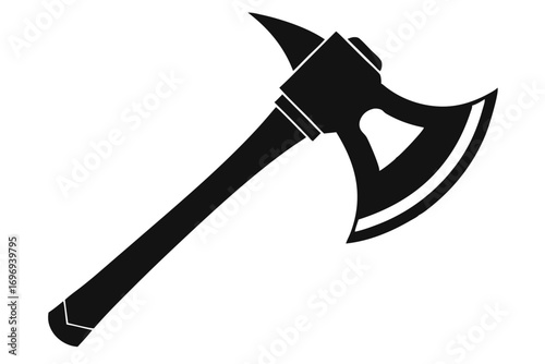 Black silhouette of a vintage firefighter's axe with a pick and handle