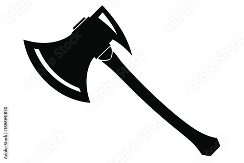 Silhouette Illustration of Black Axe with Double Blade and Angled Handle Design