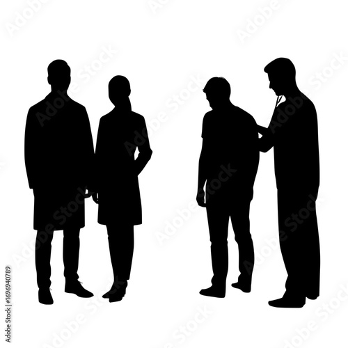 Medical team examining patient silhouette doctor using stethoscope healthcare professionals consultation diagnosis treatment checkup clinic hospital