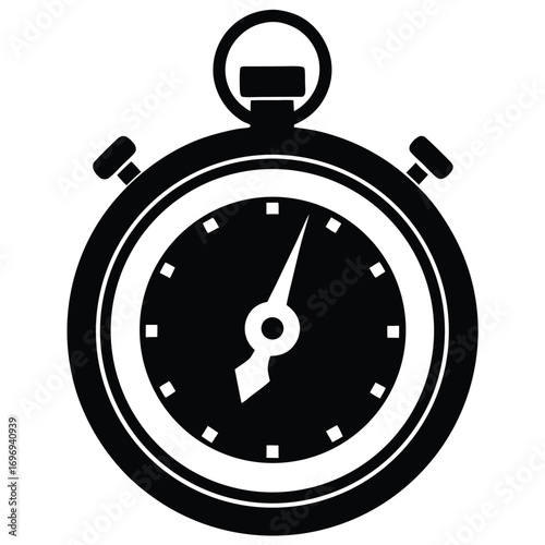 Simple Black and White Vector Graphic Depicting a Classic Stop Watch Illustration