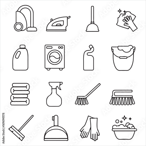 Set of cleaning tools and icons vector illustration