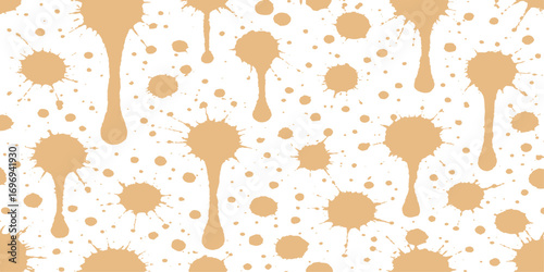 Seamless pattern with wooden spoons and coffee beans, a natural food ingredient, on a brown background