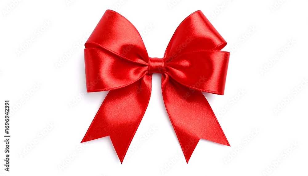 Fototapeta premium Festive red satin bow on white for gift wrapping and decorations