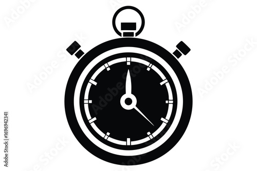Detailed Black and White Vector Image of Classic Analog Stopwatch Depicting Time