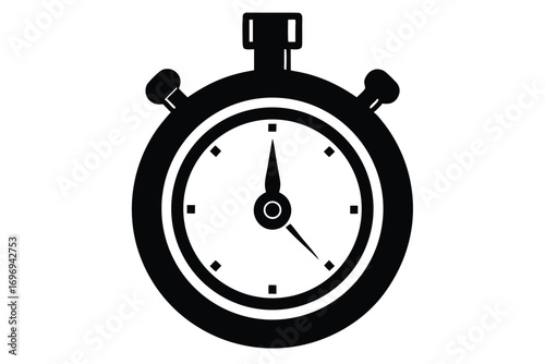 Detailed Black Silhouette Image of a Classic Analog Stopwatch with Visible Hour and Minute Hands