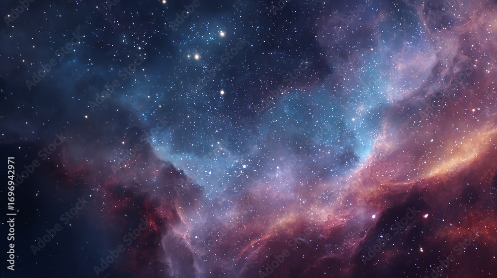 Vast cosmic nebula with vibrant swirling colors and countless stars illuminating the deep expanse of outer space