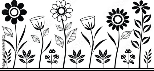 Black flower vector set feature abstract floral design silhouettes, and geometric patterns. Ideal for decoration, logos, and design projects. Includes minimalist botanical elements for creative illust