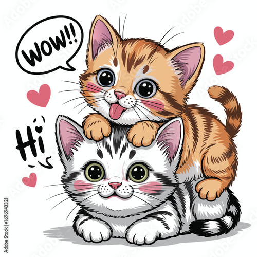 Two adorable kittens with hearts and speech bubbles