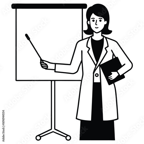 Female doctor giving medical presentation on white background
