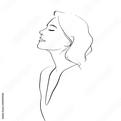 Outline of a woman with her head tilted back and her eyes closed in a state of relaxation and peace