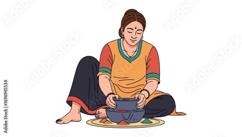 Harmony of Hands: A detailed vector illustration depicts a person focused on a traditional art form, showcasing skillful hands creating a pottery piece. It speaks of heritage, culture.