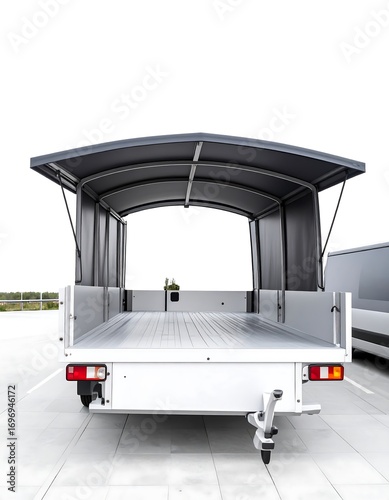 White trailer with gray canopy