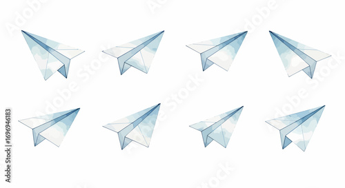 Watercolor Paper Airplane Designs A Set of Eight Delicate, Minimalist Illustrations
