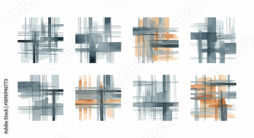 Watercolor Abstracts Geometric Brushstroke Designs in Indigo and Rust