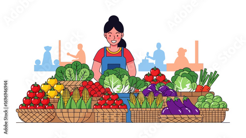 Local Market's Bounty: A vibrant illustration showcasing a local market stall brimming with an assortment of fresh, colorful vegetables.