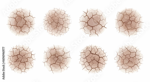 Eight minimalist watercolor abstract patterns with cracked earth texture, subtle inkblot forms, and diffused pastel washes on white background