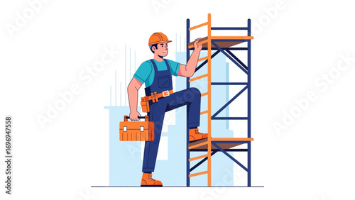 Construction worker: An illustration captures a focused construction worker climbing a scaffolding, embodying dedication, skill, and determination in their profession.