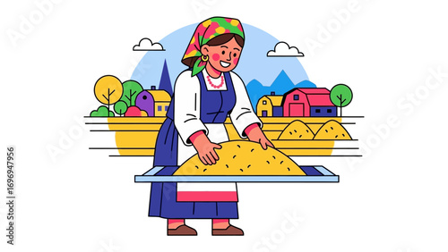 A Countryside Farm: A heartwarming depiction of a farmer working in a rural setting, demonstrating the honest labor of farm life.