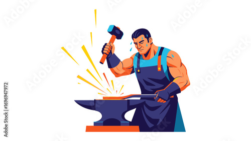 Forging a Legacy: A determined artisan, wielding a hammer, shapes metal with precision, embodying skill and perseverance.