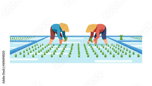 Farmers at Work: A vibrant illustration showcases farmers diligently tending to their crops. The image encapsulates the essence of agricultural life and rural harmony.