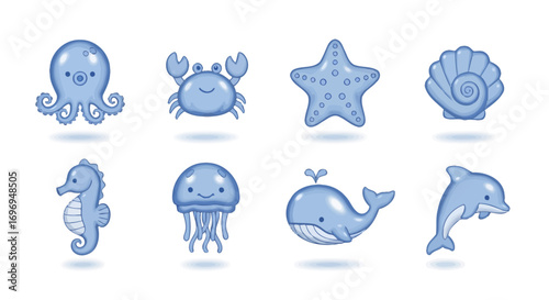 Whimsical Underwater World Cute Sea Creatures in Vector Illustration