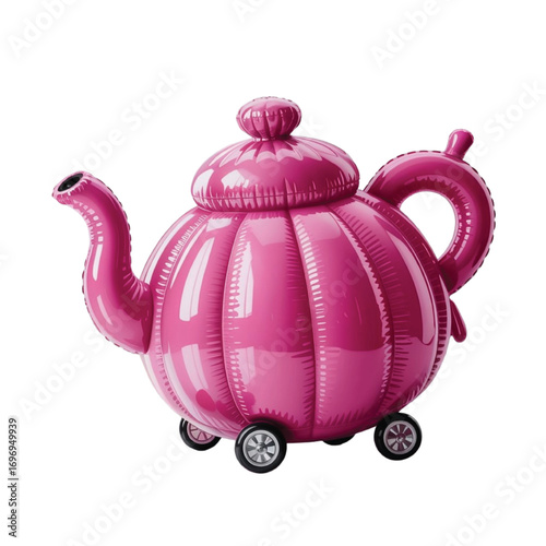 Develop a playful brand for Whimsical Brews, a service or product centered around fun, mobile tea experiences. The inflatable, wheeled teapot symbolizes joy, movement, and unexpected delightful moment