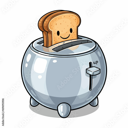 Cheerful Toaster Cartoon Character with Toast