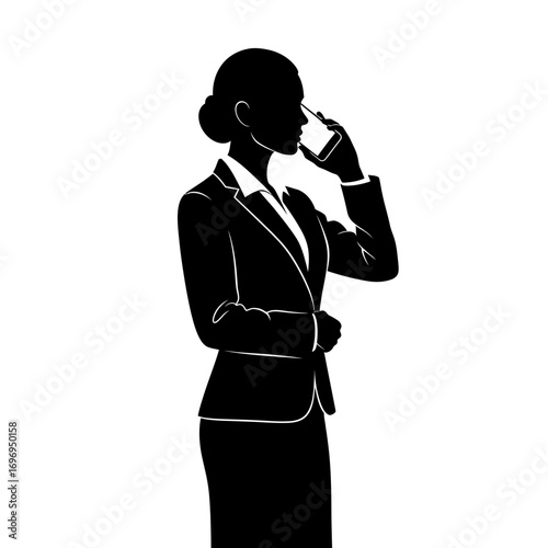 Confident businesswoman making important call, conveying professionalism and modern communication in business
