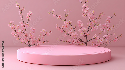 Pink Exhibition Stand with Cherry Blossom Decorations