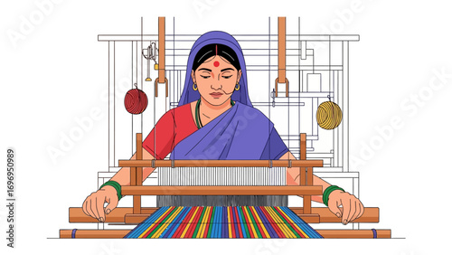 Artisan's Craft: An artisan weaves intricate patterns on a loom, embodying the essence of traditional craftsmanship and textile art.