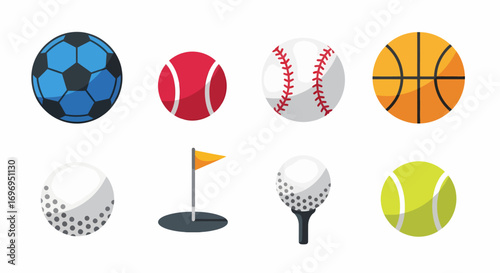 Set of Sport Balls Icons Soccer, Basketball, Baseball, Golf, and Tennis Balls - Sporty Design