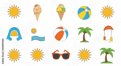 Summer Icons Collection Sun, Ice Cream, Beach Ball, and More - Perfect for Summer Designs