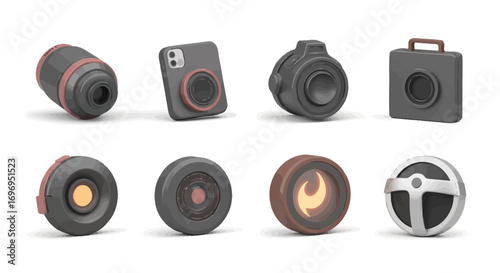 Modern digital camera lenses and accessories collection for creative projects
