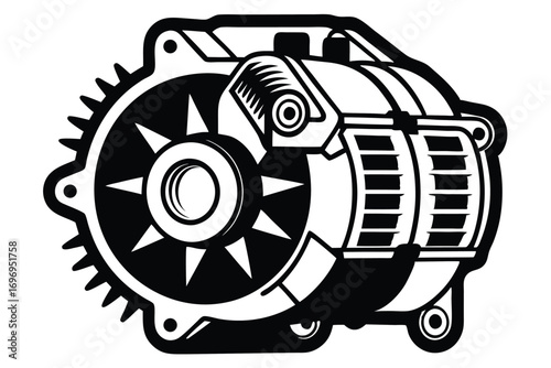 Black and White Alternator Automotive Part With Gear Design for Engine Performance Enhancement